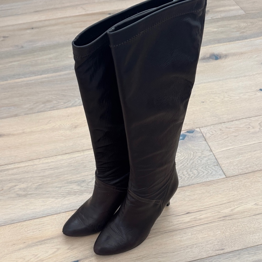 Cole Haan Chocolate Brown Leather Knee High Stretch Boots